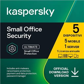 KASPERSKY SMALL OFFICE SECURITY 2022 - PC / MAC / ANDROID/ IOS - 5 UTENTI - 1 SERVER - 1 ANNO GLOBAL VERSION