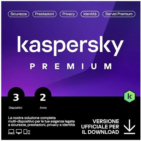 KASPERSKY PREMIUM  PC / MAC / ANDROID/ IOS -1 ANNO- 3 DISPOSITIVI