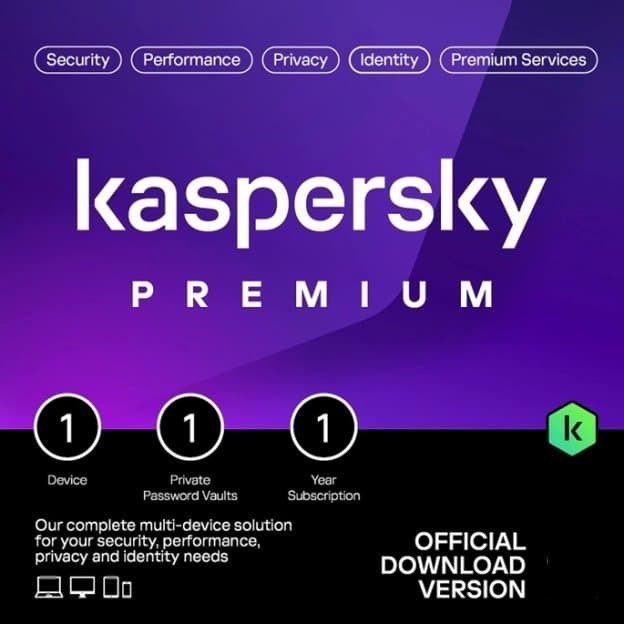 KASPERSKY PREMIUM 2025 PC / MAC / ANDROID/ IOS -1 ANNO- 1 DISPOSITIVO