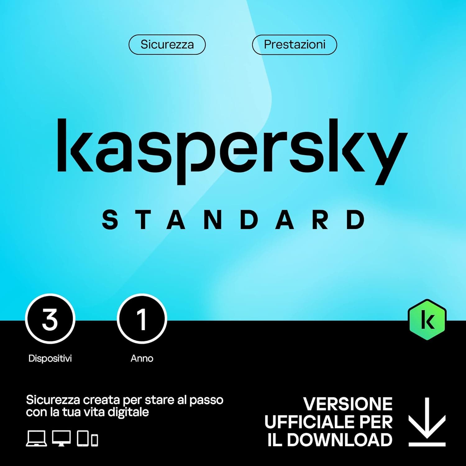 KASPERSKY STANDARD PC / MAC / ANDROID/ IOS- 3 DISPOSITIVI-1 ANNO