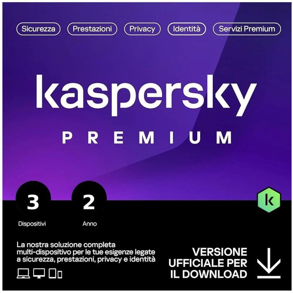 KASPERSKY PREMIUM  PC / MAC / ANDROID/ IOS -2 ANNI- 3 DISPOSITIVI